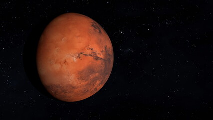 Space probe approaching planet Mars. 3D Rendering © Sergey Fedoskin
