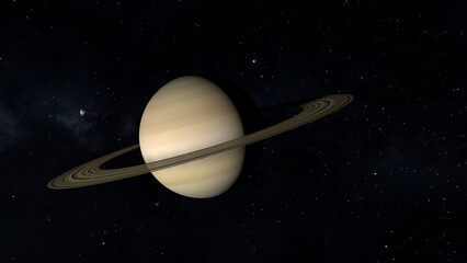 Fototapeta na wymiar Space probe approaching planet Saturn. 3D illustration.