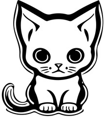 Cute sci-fi kitten logo in black and white, vector illustration of an alien cat