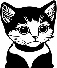 Cute sci-fi kitten logo in black and white, vector illustration of an alien cat