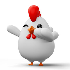 Cute cartoon chicken, animal character, 3d rendering