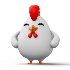 Cute cartoon chicken, animal character, 3d rendering
