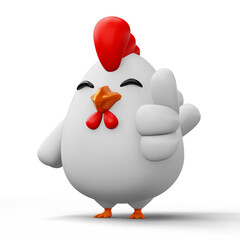 Cute cartoon chicken, animal character, 3d rendering