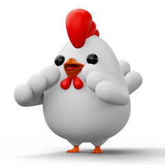 Cute cartoon chicken, animal character, 3d rendering