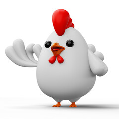 Cute cartoon chicken, animal character, 3d rendering