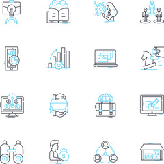 Emerging market linear icons set. Growth, Potential, Development, Expansion, Opportunity, Innovation, Diversity line vector and concept signs. Change,Progress,Adaptation outline illustrations
