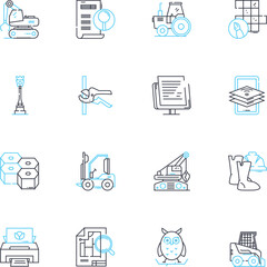 Industrial progress linear icons set. Automation, Innovation, Efficiency, Manufacturing, Technology, Development, Modernization line vector and concept signs. Advancement,Production,Expansion outline