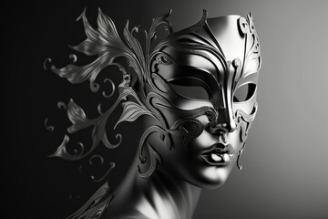 Fototapeta premium Beautiful silver mask, no face, illustration AI