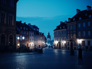 Fototapeta na wymiar Nighttime Photo of Polish City in the Style of Old Town Warsaw - generative AI