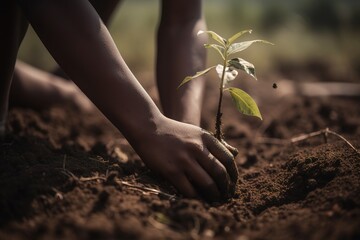 young black kid planting a sapling. generative ai