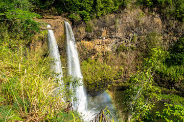 Fototapeta na wymiar Wailua Falls on the South Fork Wailua River near Lihue, Kauai (Kaua'i), Hawaii, USA