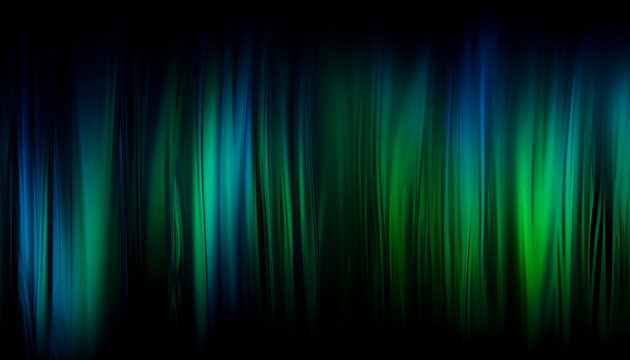 Green blue black abstract northern Lights background, Color gradient, Blurred stripes, lines, Light and dark shades, Generative AI