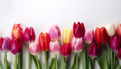 Obraz premium Spring,summer tulip flowers on white background, Floral isolated background, birthday, mother's day, Generative AI