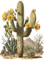 Photo sur Plexiglas Cactus vintage painting of saguaro cactus in bloom Created using generative AI 