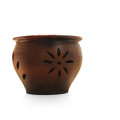 old brown clay pot on isolated background, object, decor, modern, gift, ancient, vintage, copy space