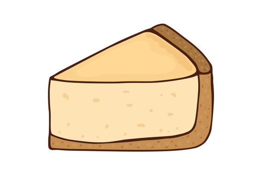 Illustration, a piece of appetizing cheese cake.  Isolated on white background