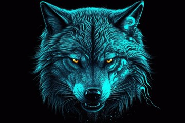 Neon Blue Wolf Generative AI