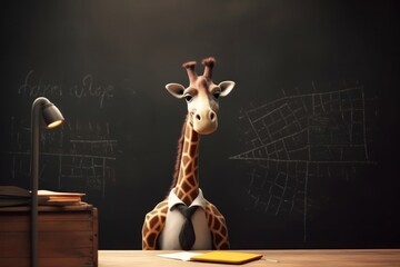 Giraffe In Educational Setting With Chalkboard Background Generative AI