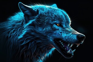 Neon Blue Wolf Generative AI