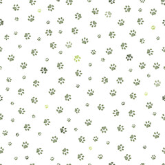 Green small scale doodle paw prints. Seamless fabric design pattern - 595102379