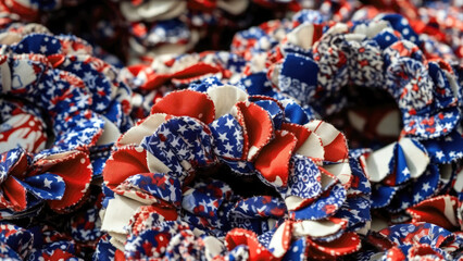 handmade patriotic wreath crafted from red, white, and blue fabric, independence day concept, generative ai
