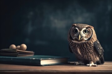Owl In School With Chalkboard And Copy Space Generative AI