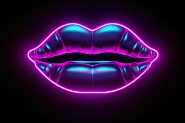 neon background, fluorescent lips form, blank lips frame. Generative ai