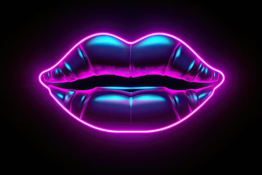 neon background, fluorescent lips form, blank lips frame. Generative ai