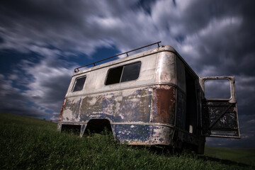 caravan in the hill at summer. 