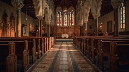 Obraz premium Traditional church interior. Christianity background. AI generated