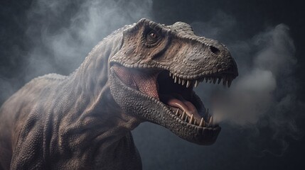 Tyrannosaurus on smoke background. AI generated