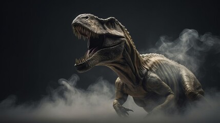Tyrannosaurus on smoke background. AI generated