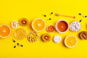 Jars filled with dietary supplements, vitamins and minerals in form of pills, capsules and tablets....