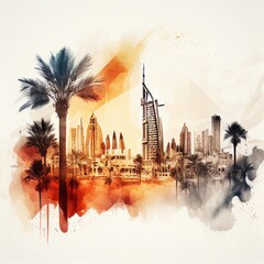 Dubai in watercolor style by Generative AI
