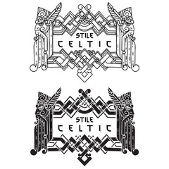 Banner with the image of an old bearded viking and patterns.