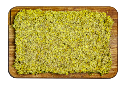 Background of medicinal plant Helichrysum arenarium. Top view. Yellow dry flowers.