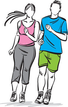 couple young man and woman running runners fitness sports concept vector illustration