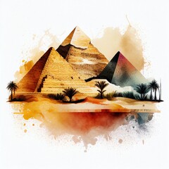 Fototapeta na wymiar Egyptian pyramids in watercolor style by Generative AI