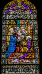 Jesus' presentation in temple stained glass, Phoenix, Arizona. Church.