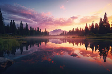 sunrise over the lake - made with generative ai