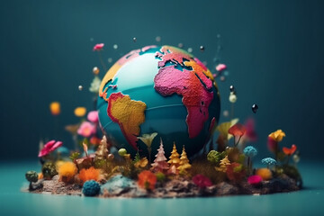 Obraz na płótnie Canvas World environment and mother earth day concept with surreal, colorful Earth, Generative AI