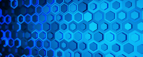 abstract background from metal hexagons of blue color. 3d render.