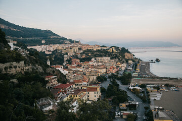 Obraz premium Sunset View of the town of Amalfi in Italy on the Mediterranean Sea