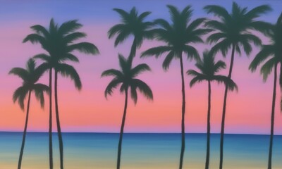 Plakat palm trees at sunset