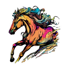 Fototapeta na wymiar Colored vector inked style horse wall art