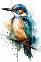A watercolor painting of a kingfisher. Generative AI