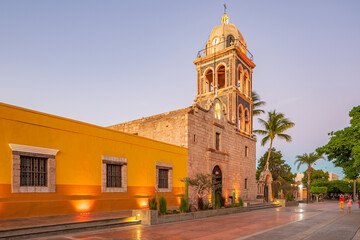 Fototapeta na wymiar Loreto, Baja California Sur, Mexico. Bell tower on the Loreto Mission church at sunset.