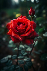 A red rose is in the sunlight. Generative AI