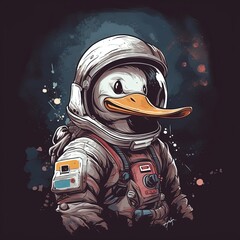 Duck astronaut wearing space suit, in space. Concept of cosmos exploration. Generative AI