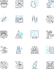 Institute linear icons set. Education, Research, Innovation, Experts, Scholarly, Training, Curriculum line vector and concept signs. Resources,Development,Professionalism outline illustrations